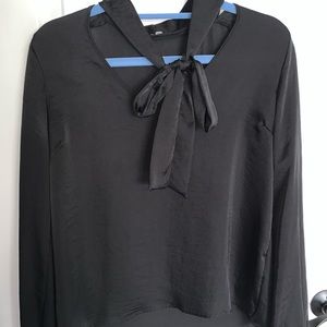 Black neck tie blouse